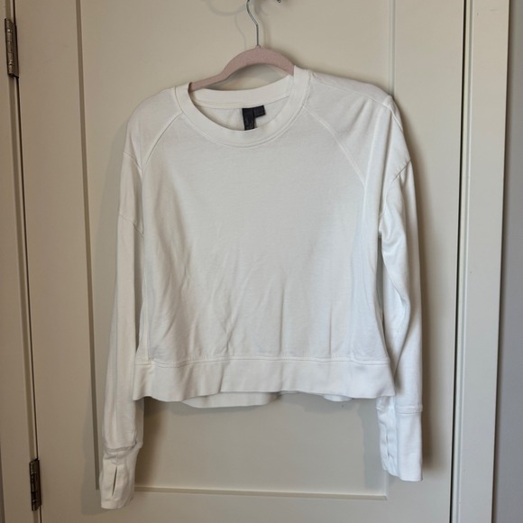 Sweaty Betty Tops - Sweaty Betty After Class Crop Sweatshirt White French Terry Thumbhole Womens 10
